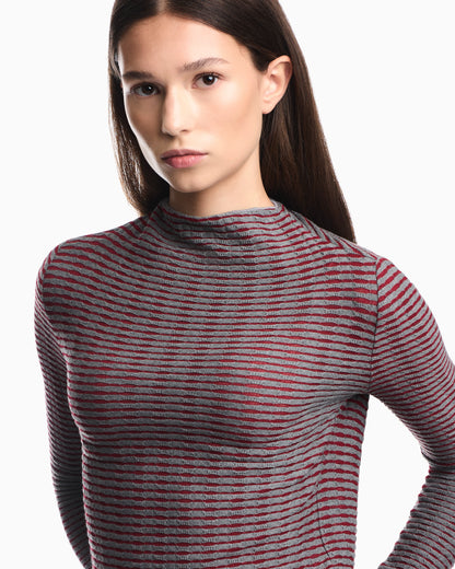 Jumper in viscose jacquard jersey with horizontal stripes