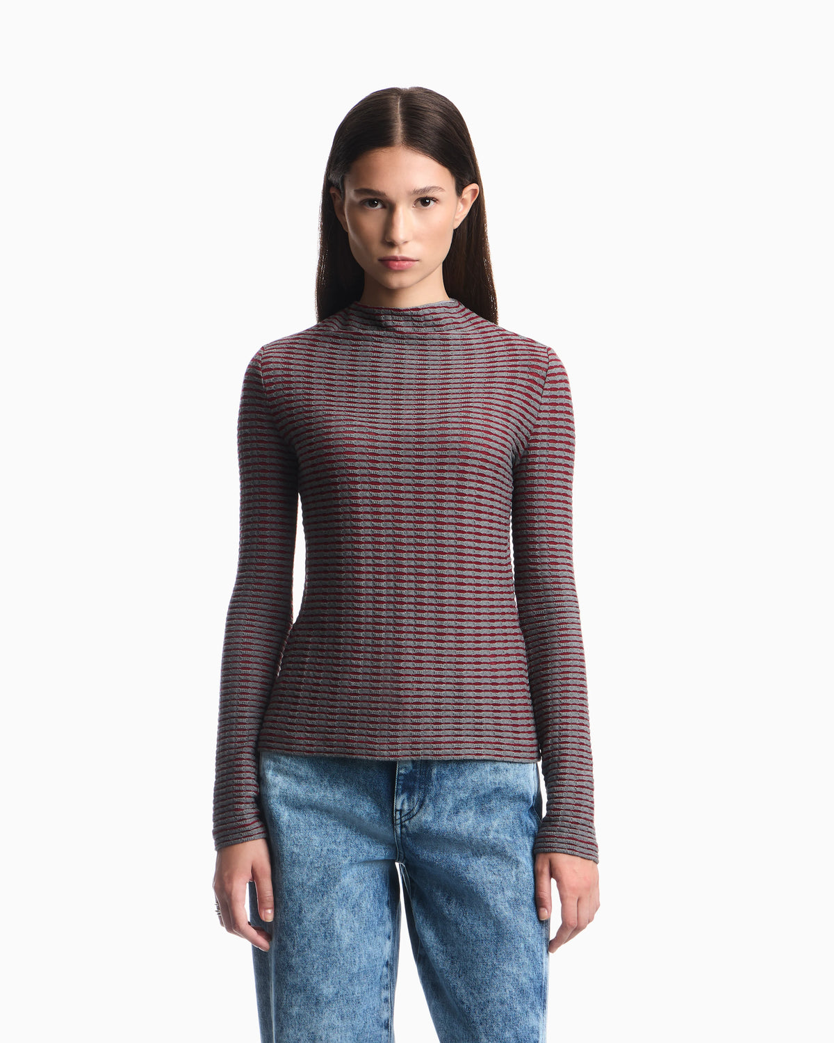 Jumper in viscose jacquard jersey with horizontal stripes