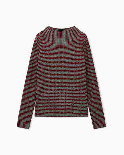 Jumper in viscose jacquard jersey with horizontal stripes