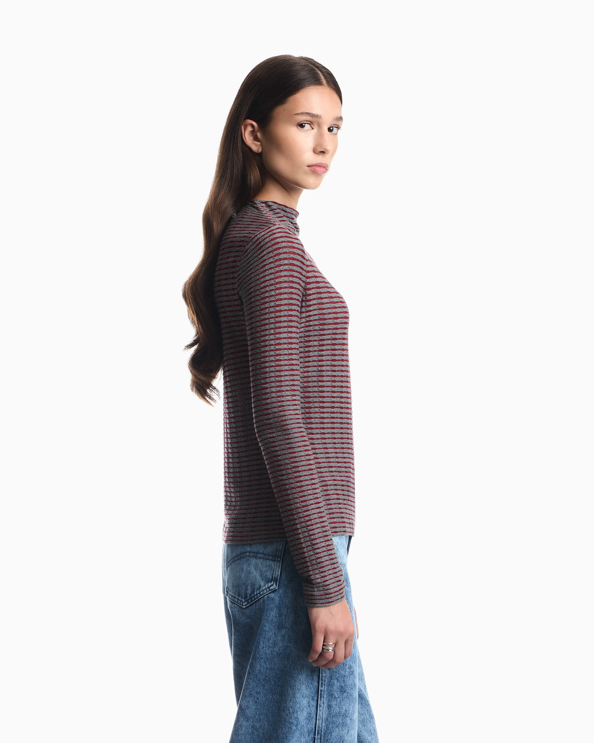 Jumper in viscose jacquard jersey with horizontal stripes