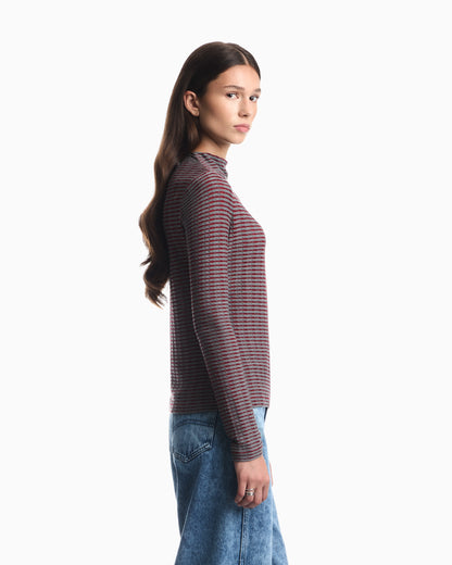 Jumper in viscose jacquard jersey with horizontal stripes