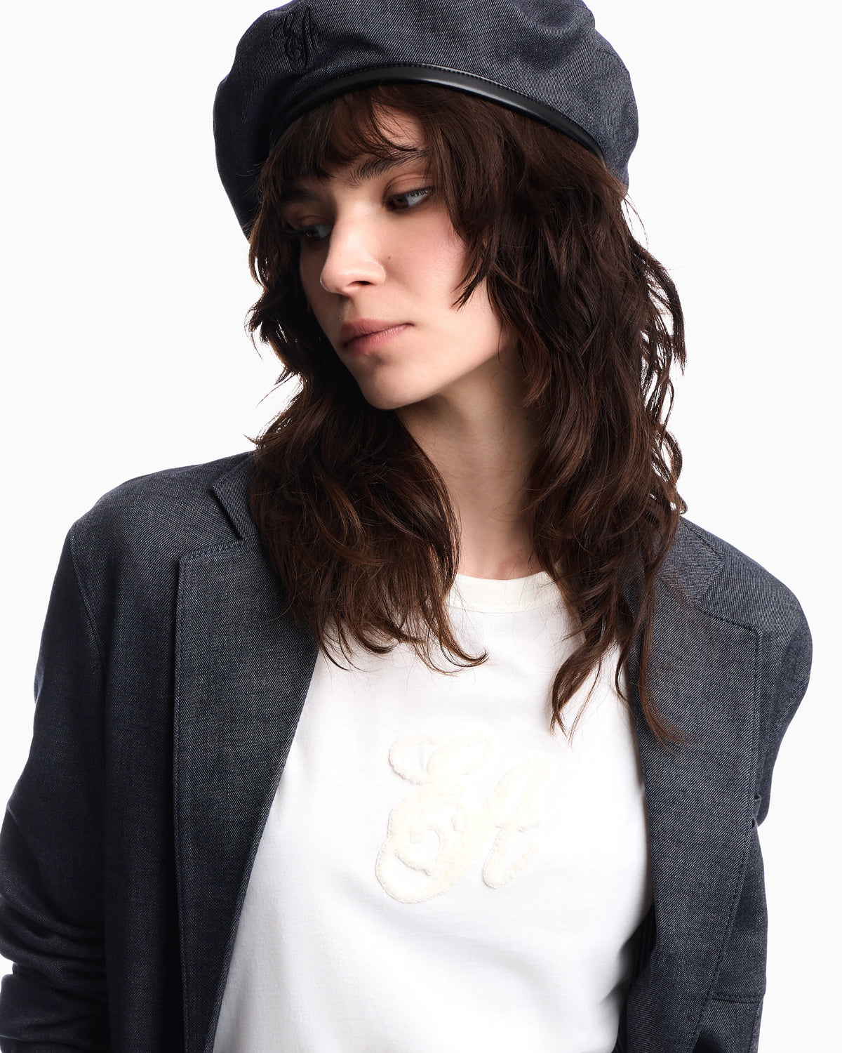 Wool-blend beret with denim effect Signature Capsule