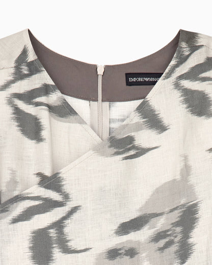 Linen top with a chiné flower print and concealed back zip