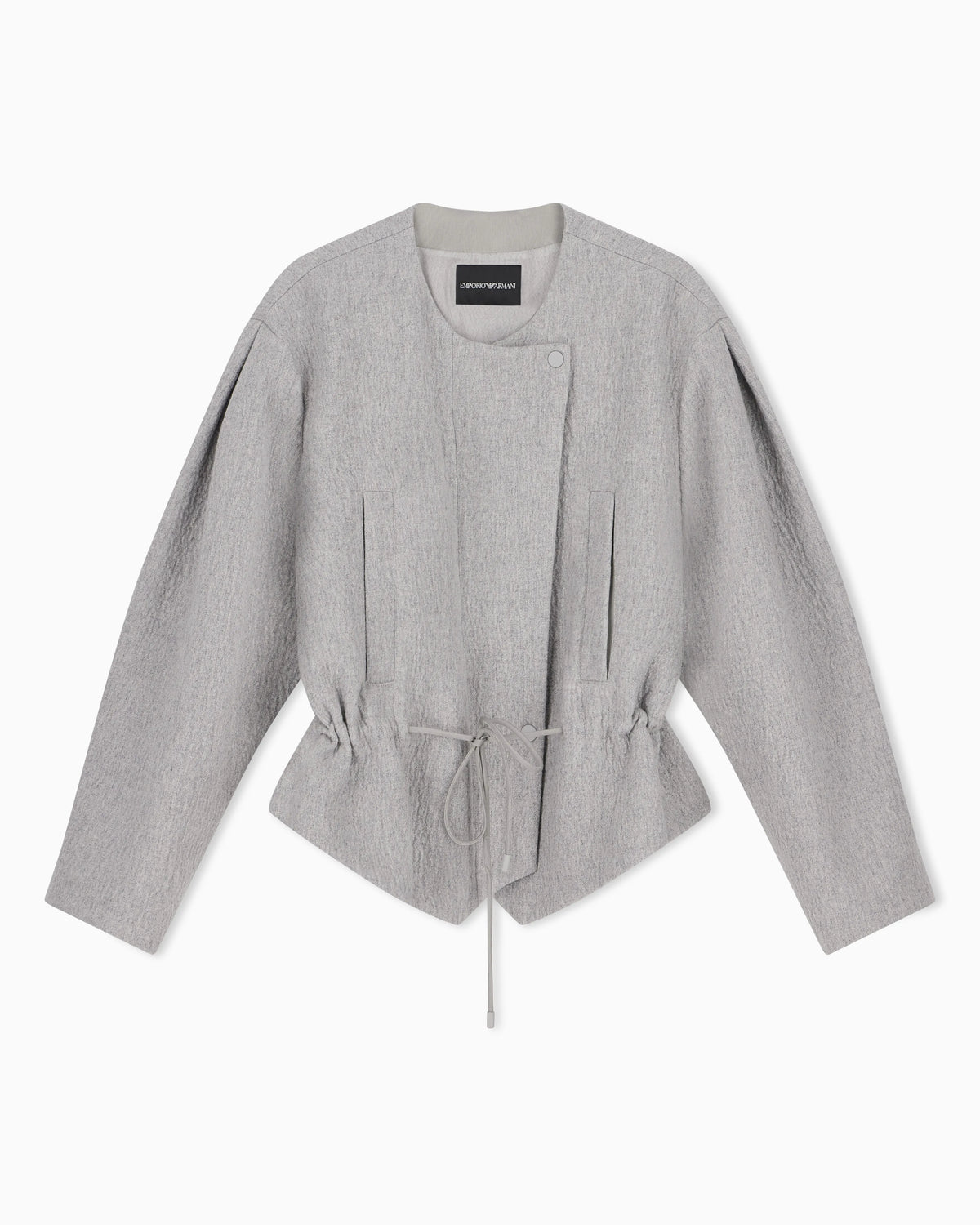 Wool seersucker blouson with a drawstring hood and pockets