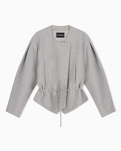 Wool seersucker blouson with a drawstring hood and pockets