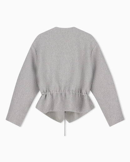 Wool seersucker blouson with a drawstring hood and pockets