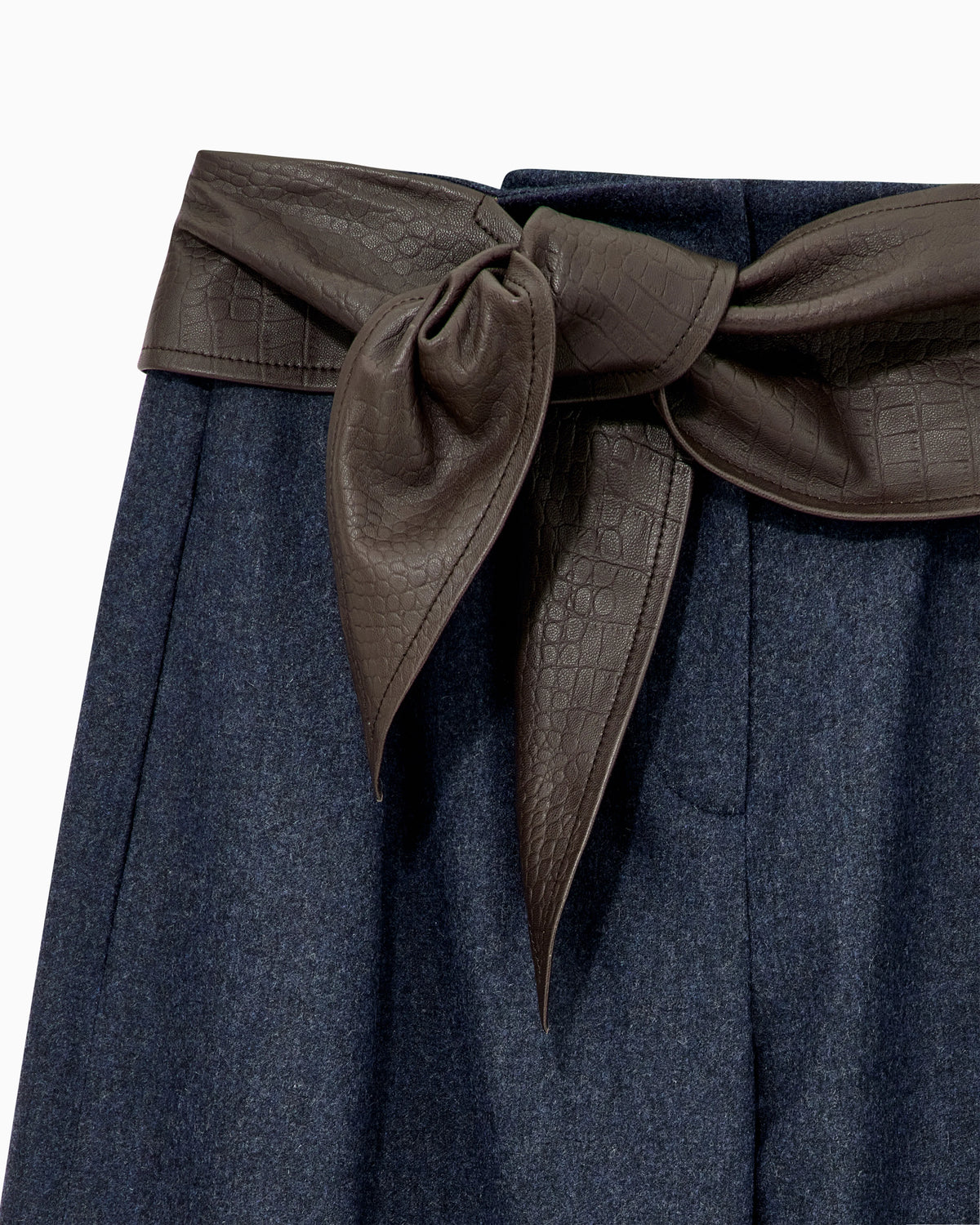Trousers wide leg wool cashmere flannel with tied waistband