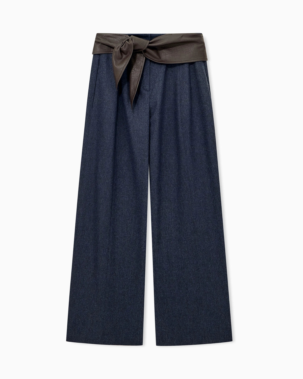 Trousers wide leg wool cashmere flannel with tied waistband