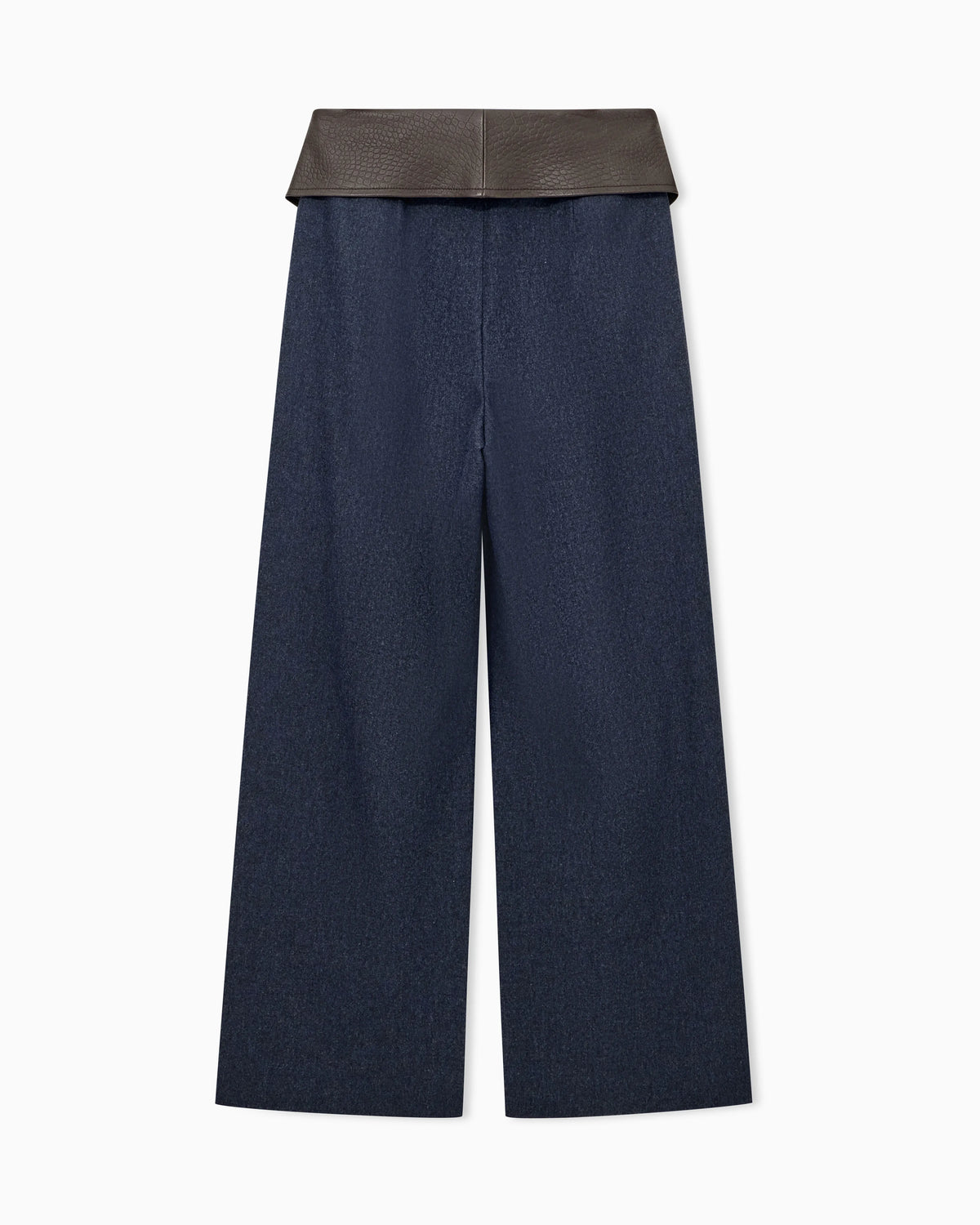 Trousers wide leg wool cashmere flannel with tied waistband