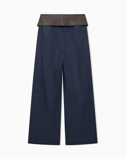 Trousers wide leg wool cashmere flannel with tied waistband