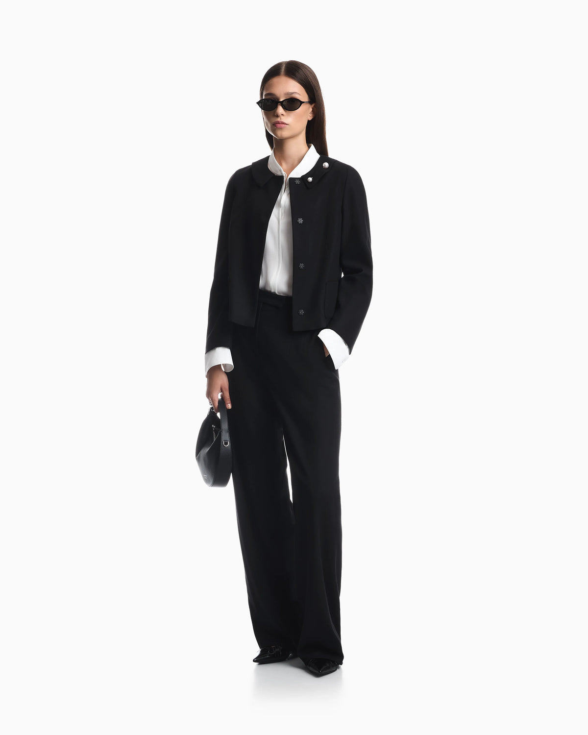 Blazer in wool blend with metallic studs and rounded collar