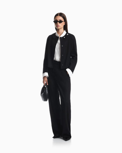 Blazer in wool blend with metallic studs and rounded collar