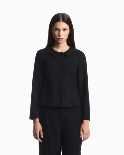 Blazer in wool blend with metallic studs and rounded collar