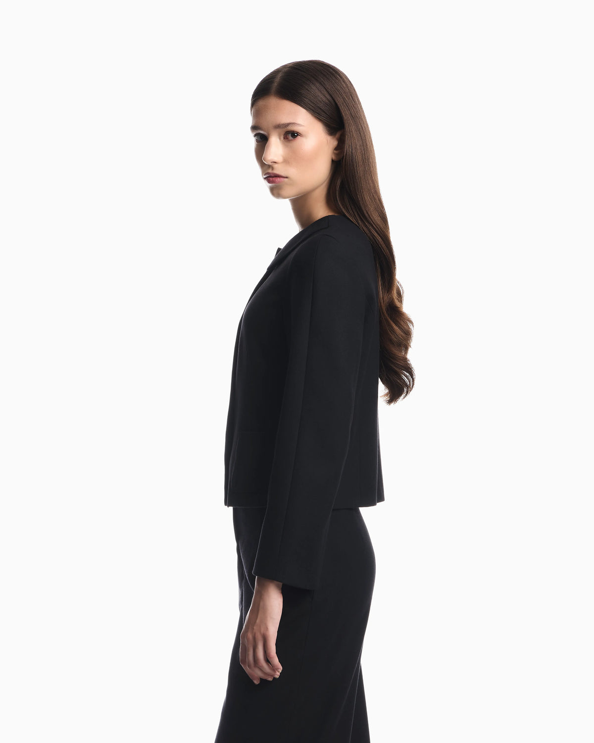 Blazer in wool blend with metallic studs and rounded collar