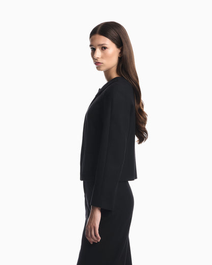 Blazer in wool blend with metallic studs and rounded collar