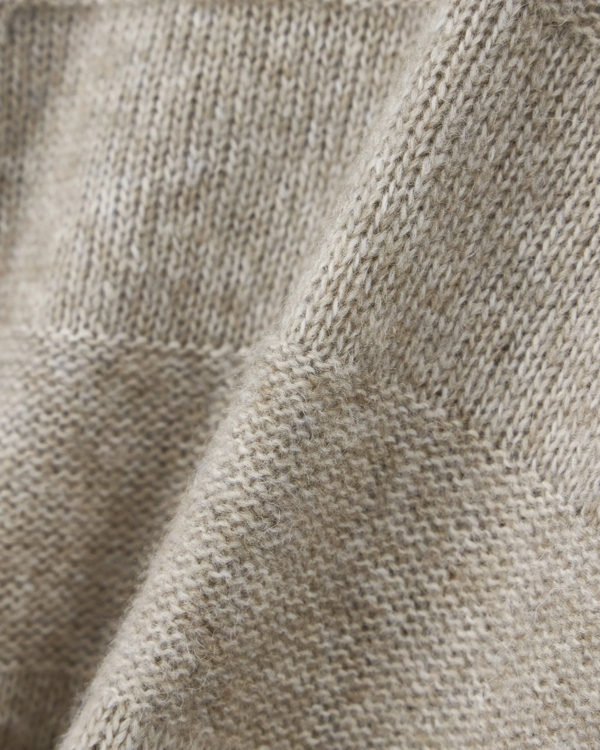 High-neck plain and reverse knit sweater in alpaca and wool