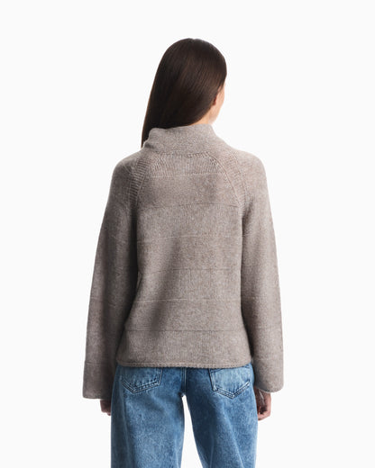 High-neck plain and reverse knit sweater in alpaca and wool