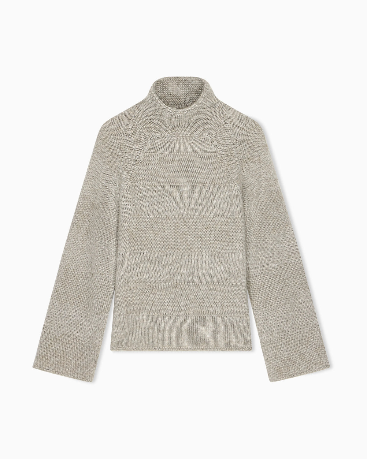 High-neck plain and reverse knit sweater in alpaca and wool
