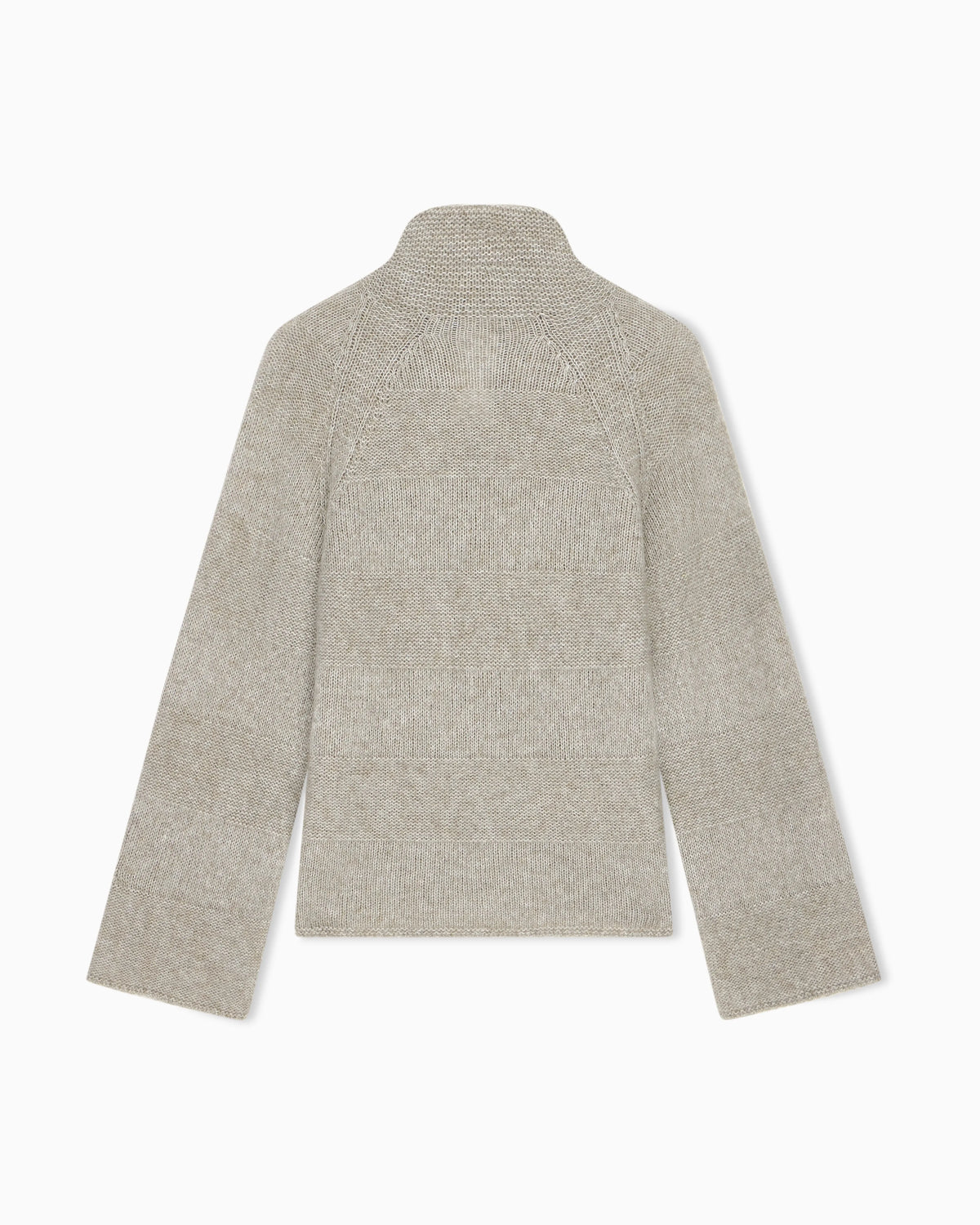 High-neck plain and reverse knit sweater in alpaca and wool