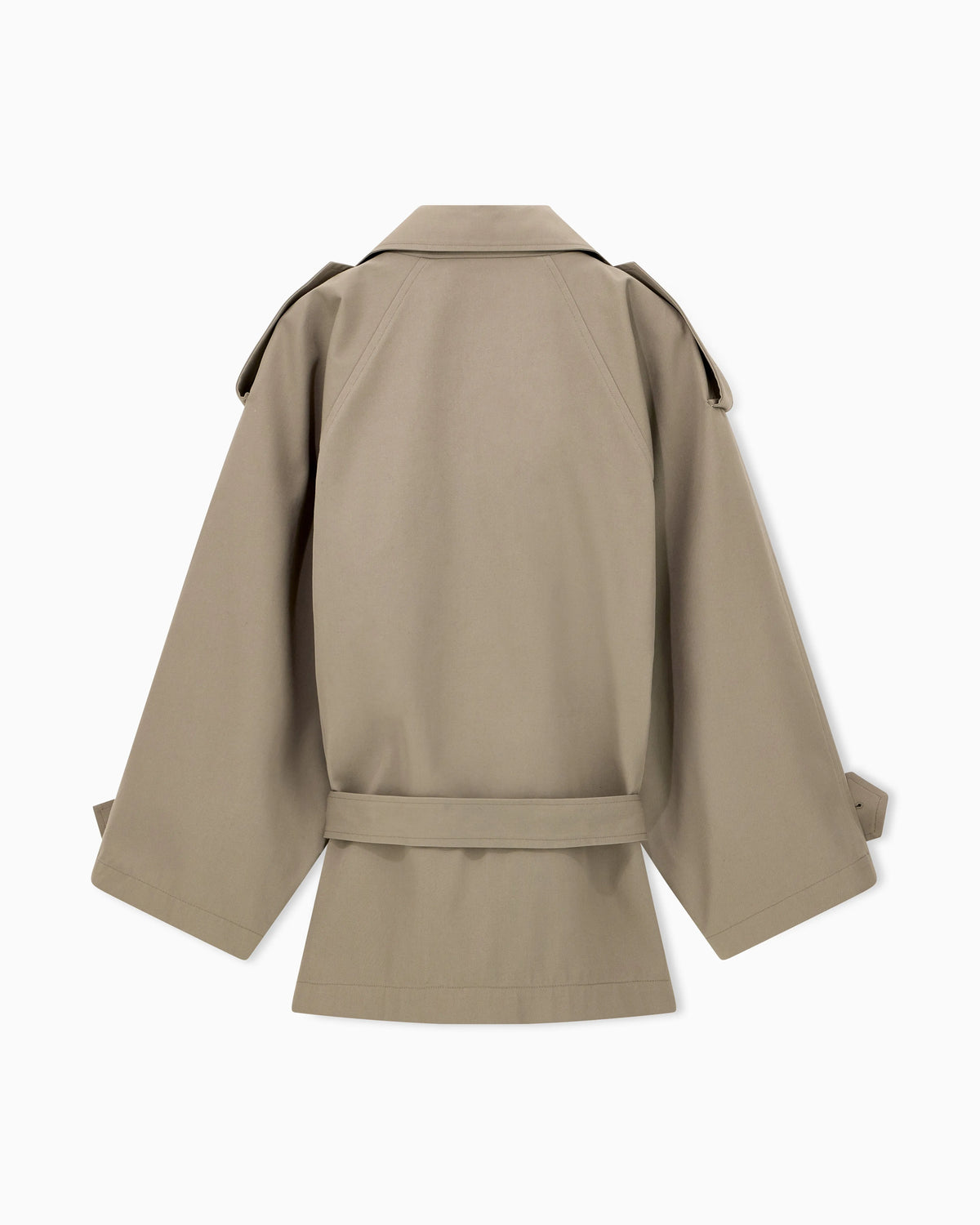 Double-breasted blouson in coated gabardine with a belt
