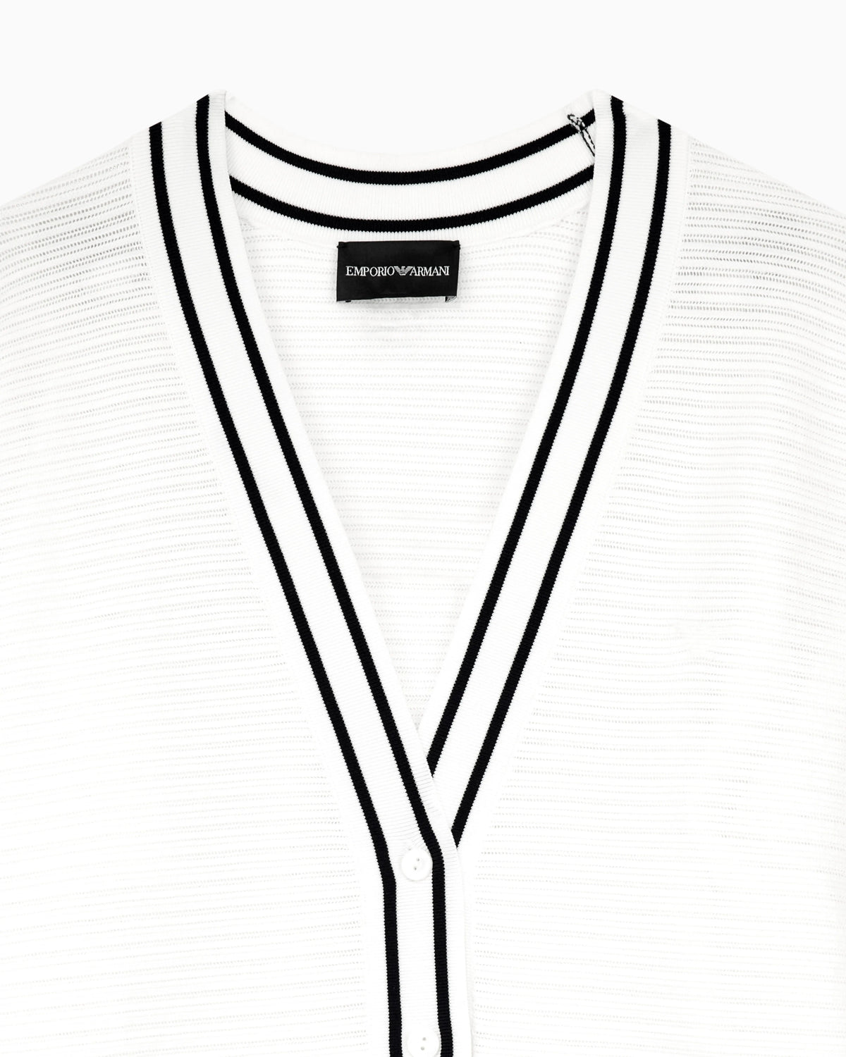 Cardigan in viscose with ribbed texture and striped V-neck