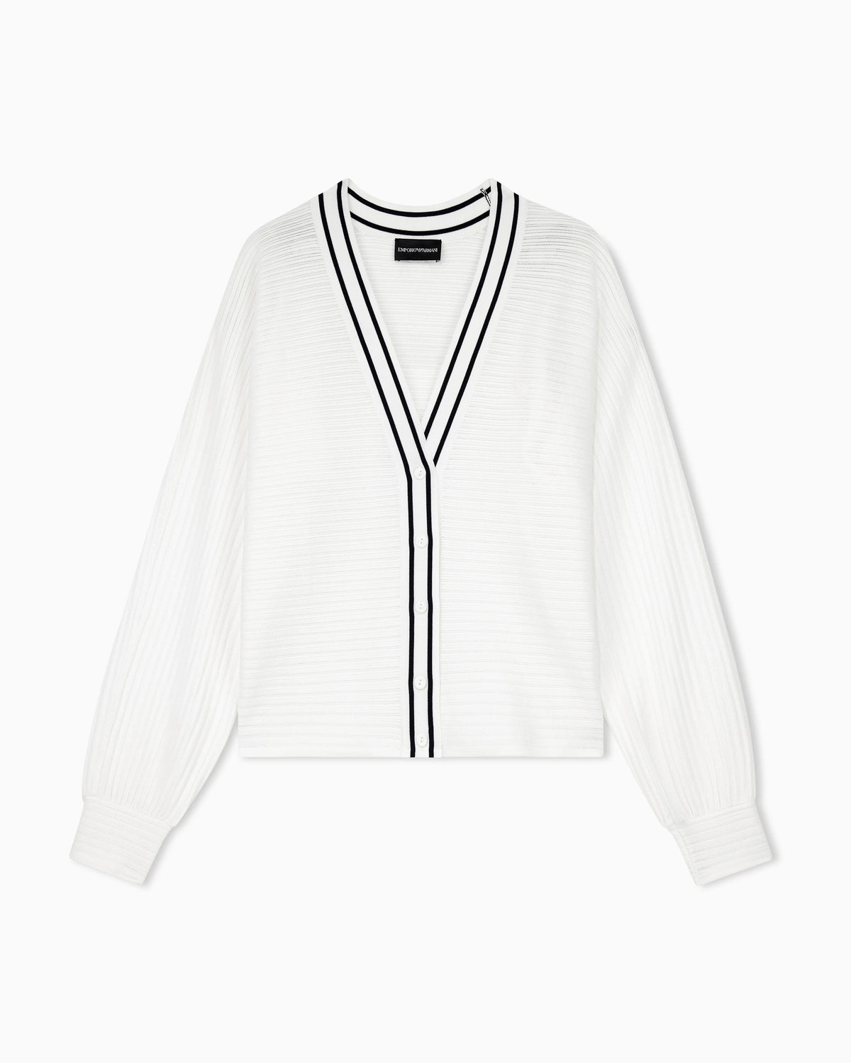 Cardigan in viscose with ribbed texture and striped V-neck