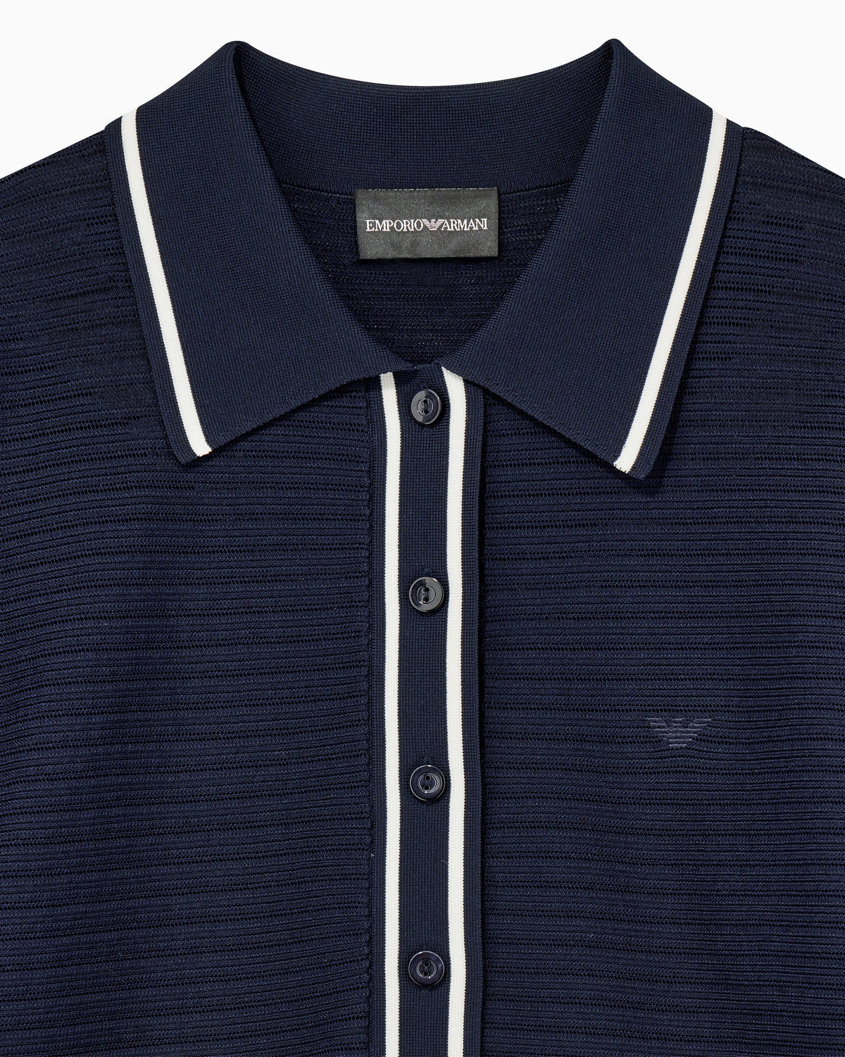 Polo shirt in textured viscose with contrast striped trim