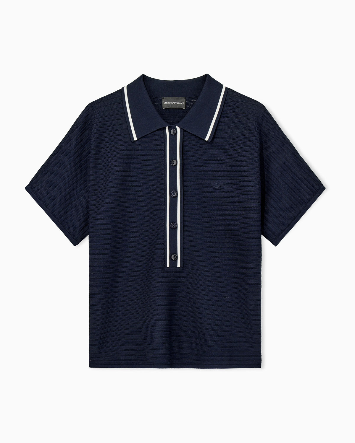 Polo shirt in textured viscose with contrast striped trim