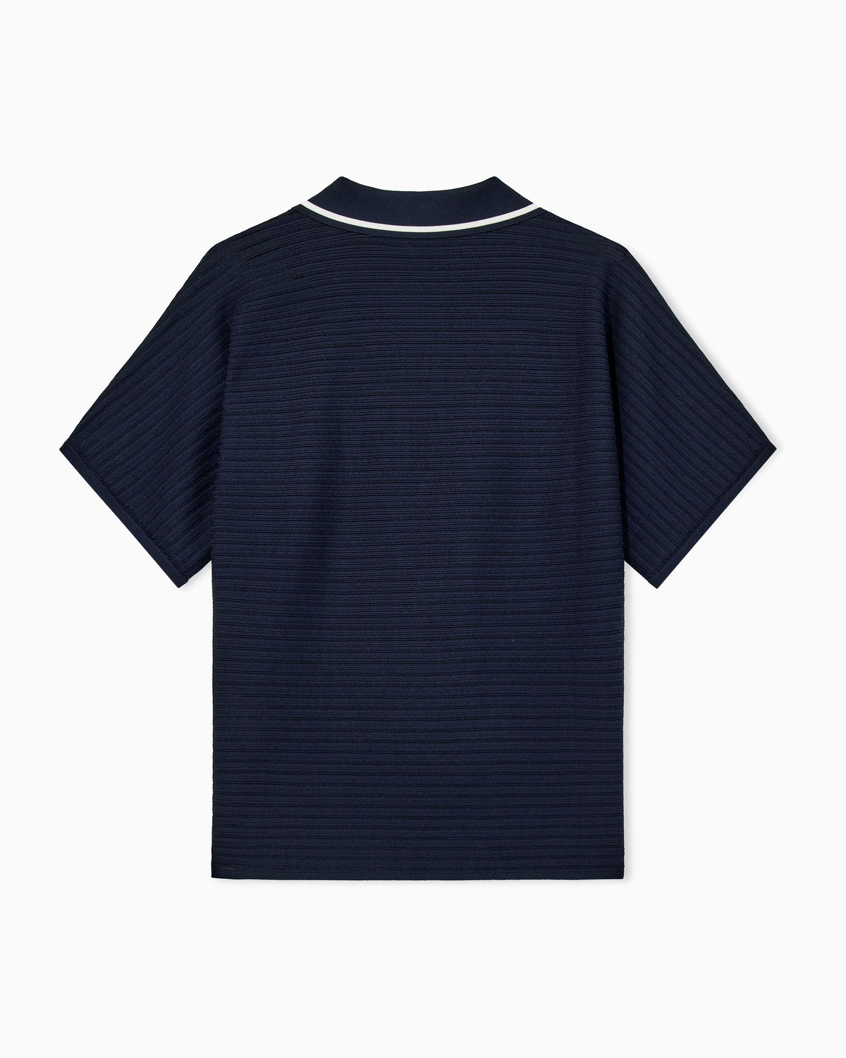Polo shirt in textured viscose with contrast striped trim