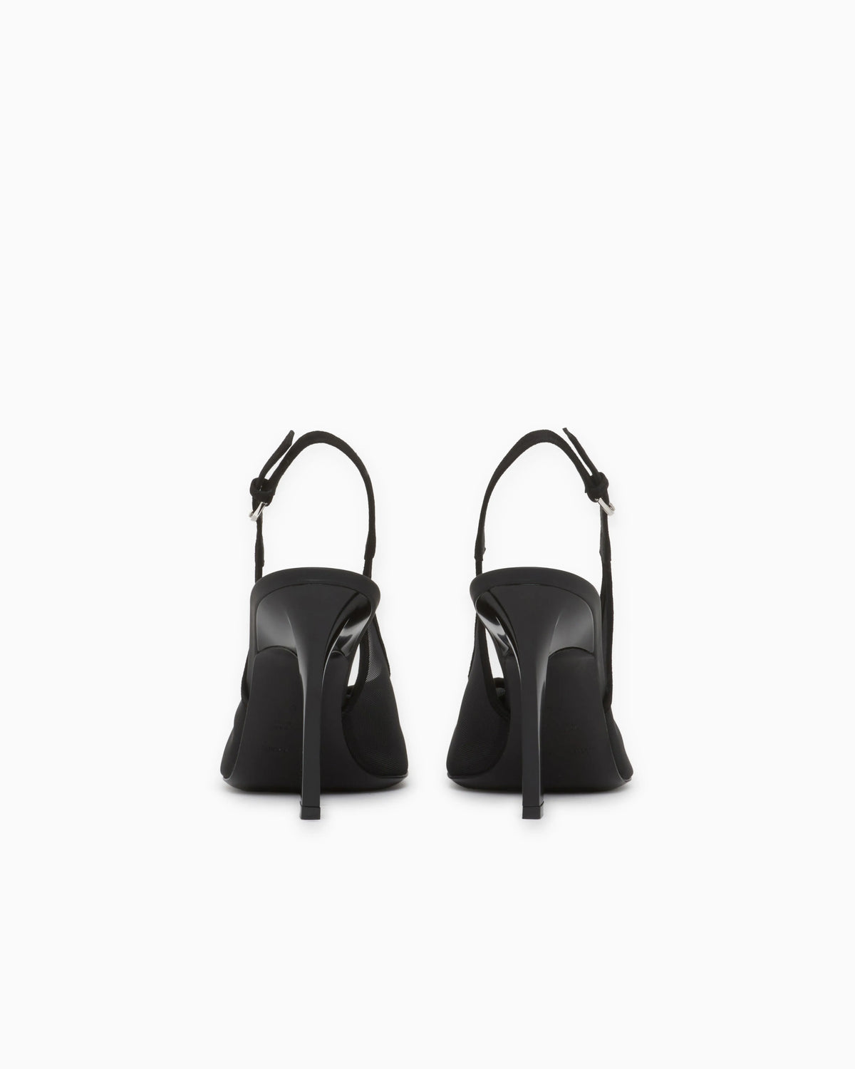 Slingback heels in mesh and suede with a mirrored toe cap