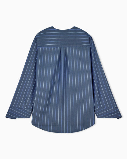 Long-sleeved V-neck shirt in striped jacquard denim