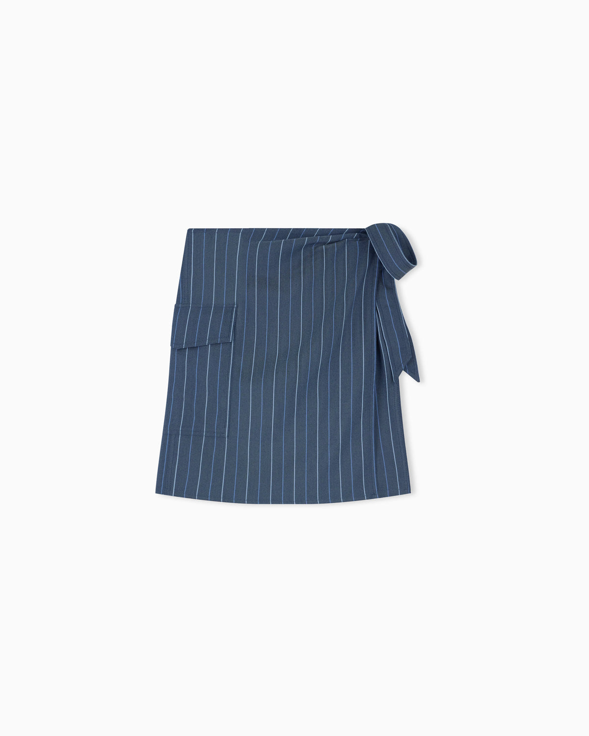 Unlined wrap skirt in striped jacquard denim with a belt