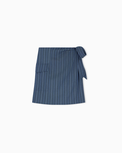 Unlined wrap skirt in striped jacquard denim with a belt