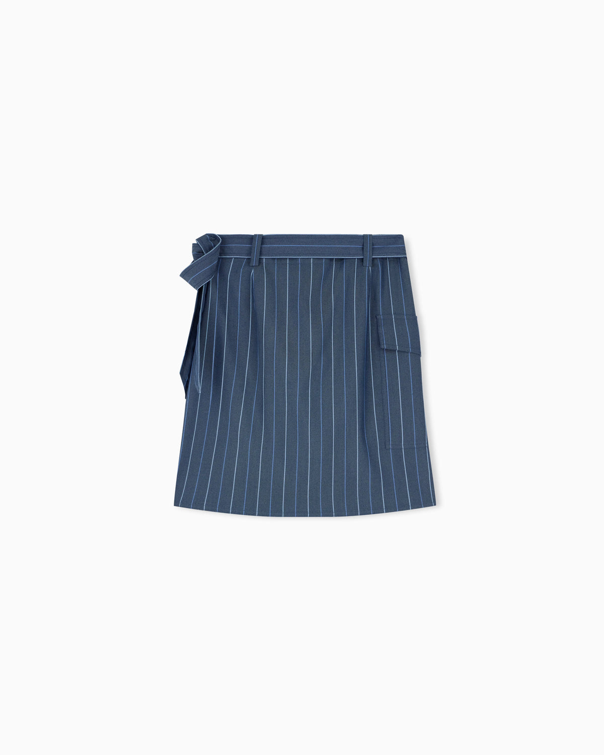 Unlined wrap skirt in striped jacquard denim with a belt