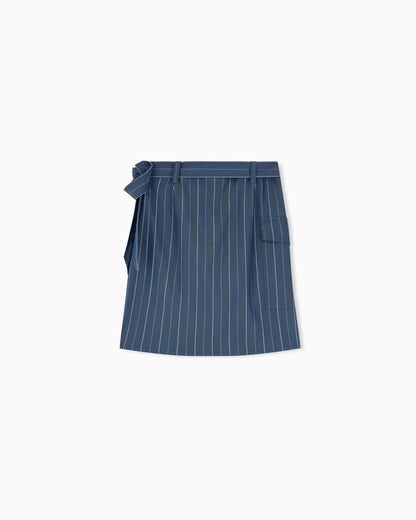Unlined wrap skirt in striped jacquard denim with a belt