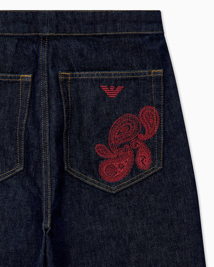 Denim jeans with Boteh Capsule embroidery