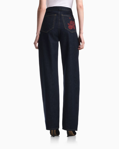 Denim jeans with Boteh Capsule embroidery