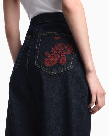 Denim jeans with Boteh Capsule embroidery