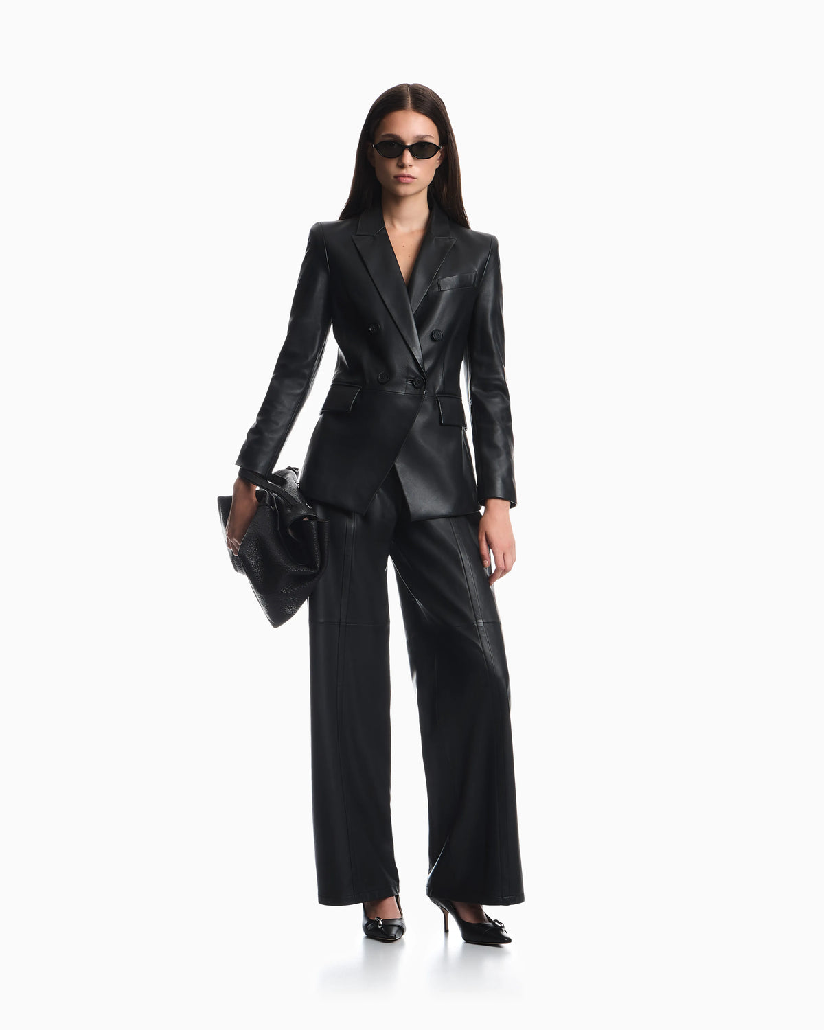 Slim-fit double-breasted blazer in semi-glossy leather