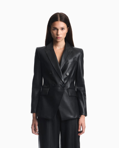 Slim-fit double-breasted blazer in semi-glossy leather
