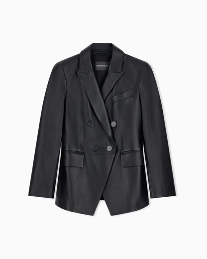 Slim-fit double-breasted blazer in semi-glossy leather