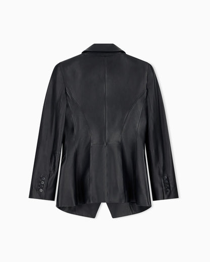 Slim-fit double-breasted blazer in semi-glossy leather