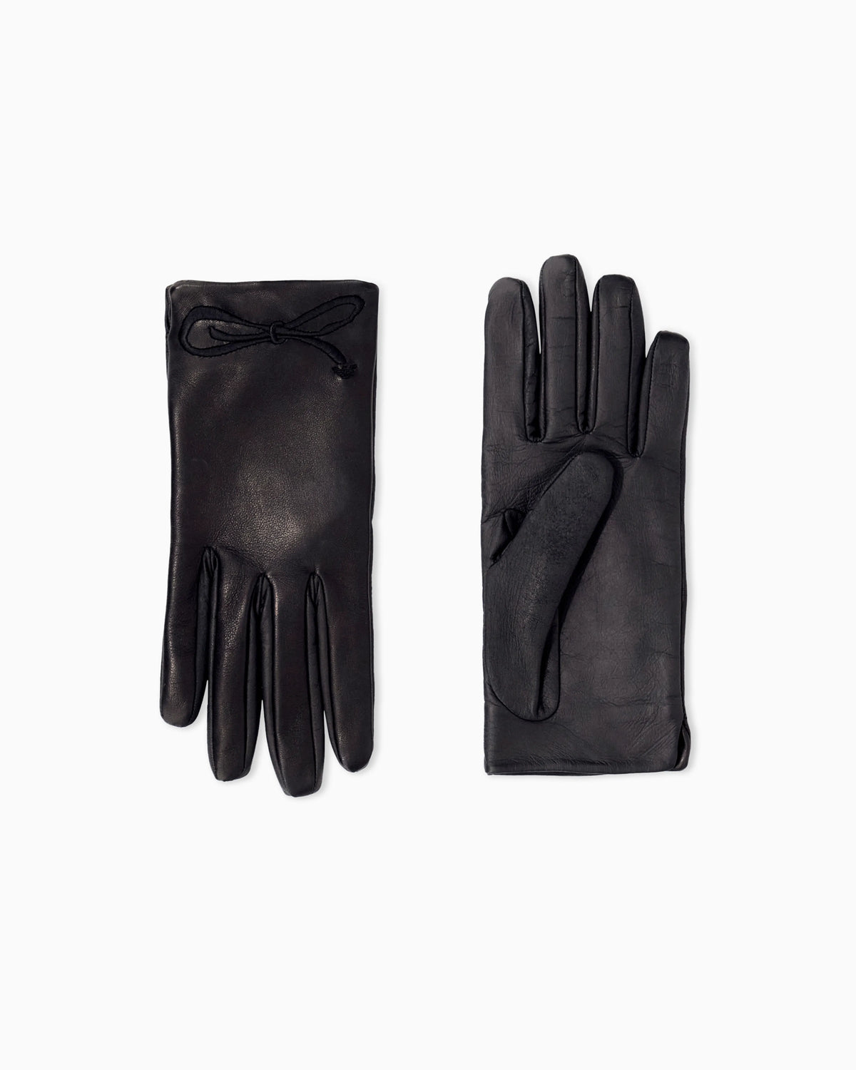 Gloves in nappa leather with embroidered bow and silk lining
