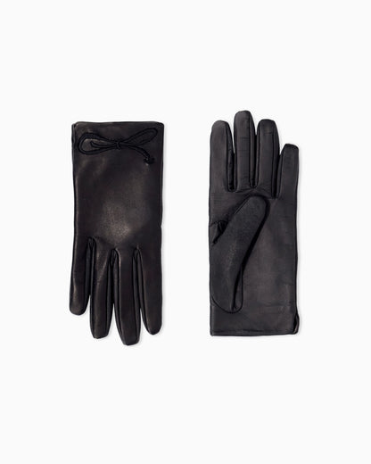 Gloves in nappa leather with embroidered bow and silk lining