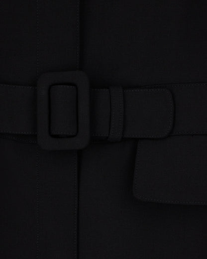 Belted blazer in stretch virgin wool with a round neckline