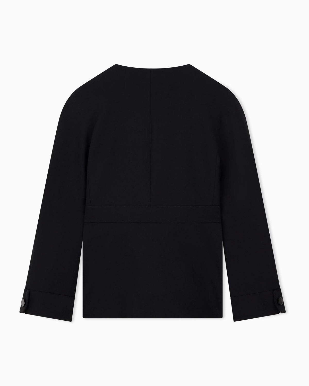 Belted blazer in stretch virgin wool with a round neckline