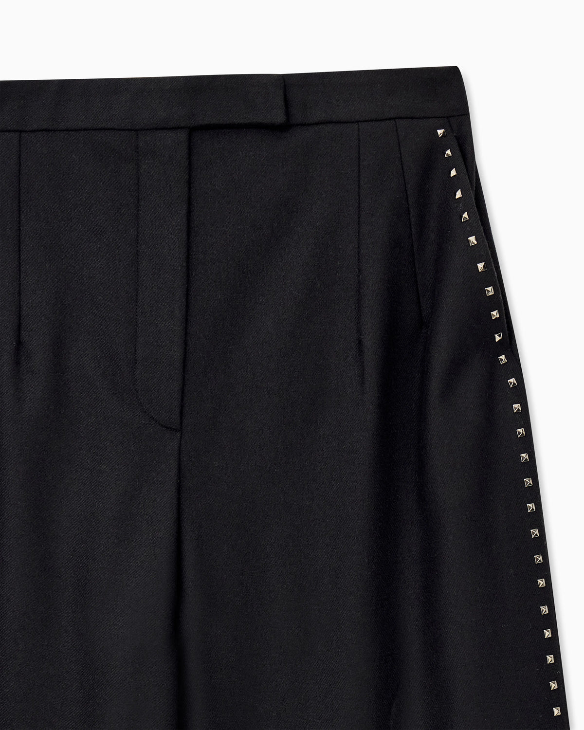 Wide-leg trousers in mixed wool with metallic side studs