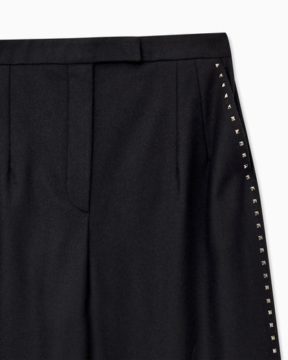 Wide-leg trousers in mixed wool with metallic side studs