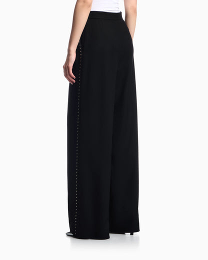 Wide-leg trousers in mixed wool with metallic side studs