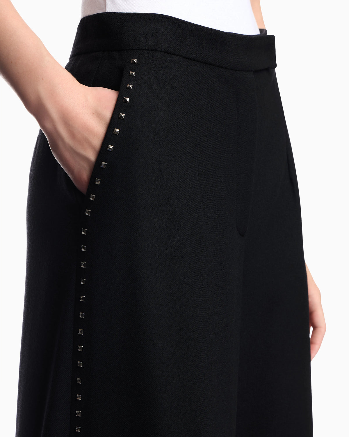 Wide-leg trousers in mixed wool with metallic side studs